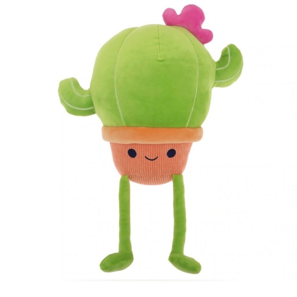 Holiday Time Cactus Plush 14in Green Pink Flower Corduroy Pot Stuffed Animal